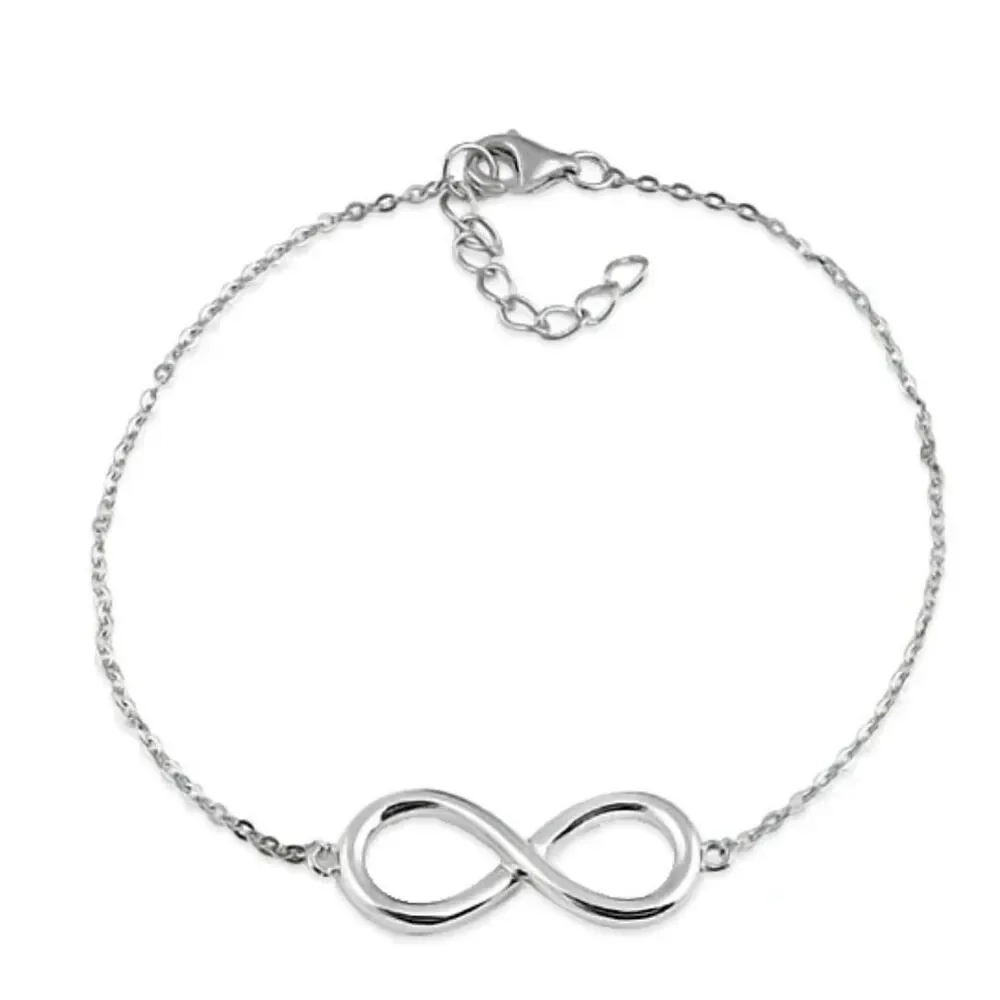 New 925 Sterling Silver Classic Infinity Bracelet Linked Chain Women’s Gift Box